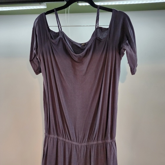 Monrow Rayon Jogger Jumpsuit 3/4 Sleeve Cold Shoulder Grey with Pockets sz Md - Picture 4 of 12